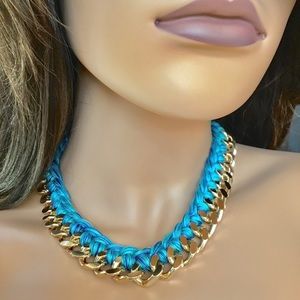 Express Gold Chain & Turquoise Woven Yarn Necklace